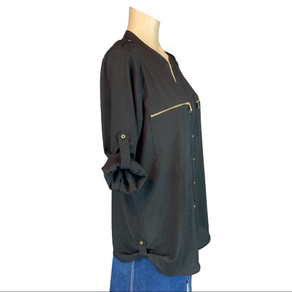 Calvin Klein Zip Pocket Roll Tab Blouse - Picture 3 of 9